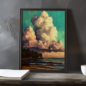 Open luchten boven de kustlijn - Eugene Boudin geïnspireerde impressionistische kunstposter - kustposter - zeekust impressionisme decorafdruk