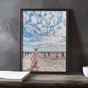 Un día ventoso en la playa: póster de arte impresionista inspirado en Eugene Boudin, póster junto al mar, impresión de sombrilla de playa, impresión de arte de playa oceánica