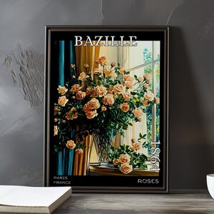 Roses 1864 - Impression / affiche de Frédéric Bazille - Nature morte impressionniste français, oeuvre florale post-impressionnisme, décor floral du XIXe siècle