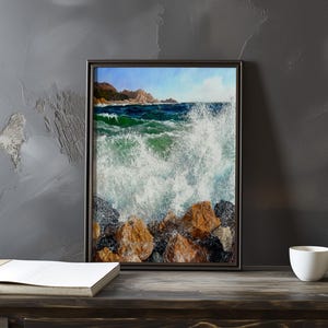 Impresión de galería de arte impresionista inspirada en Gustave Courbet: póster de paisaje costero, póster de olas del océano, decoración grande para el hogar, póster enmarcado