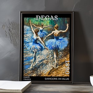 Dancers in Blue 1890 – Edgar Degas print / poster – impressionism, post impressionist ballerinas, movement study, blue rehearsal art decor