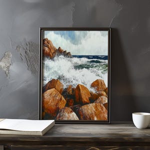 Impresión de galería de arte impresionista inspirada en Gustave Courbet: póster de paisaje costero, póster de olas del océano, decoración grande para el hogar, póster enmarcado