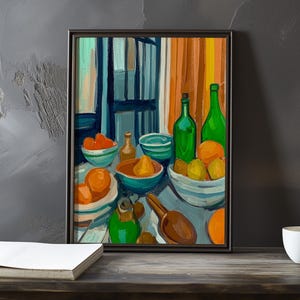 Still Life with Bottles and Bowls - Paul Cezanne Inspired Impressionist Art Print - French art Poster - gallery style art painting printed