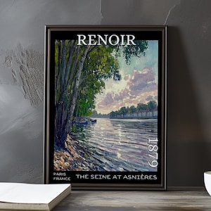 The Seine at Asnières 1879 – Pierre-Auguste Renoir print / poster – riverside landscape painting french impressionist boating wall art decor