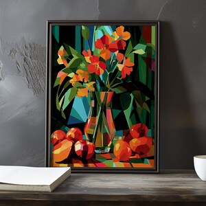 Stillleben mit Blumen und Früchten - Paul Cezanne inspirierter impressionistischer Kunstdruck - Französische Naturlandschaft Stillleben Poster-Impressionismus