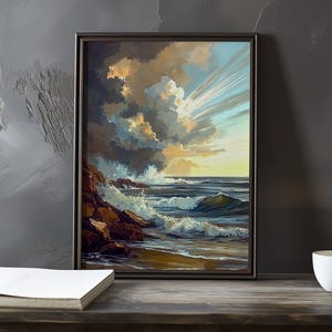 Een storm nadert de zee - Eugene Boudin geïnspireerde impressionistische kunstposter - kustposter - impressionisme decorprint - kustposter