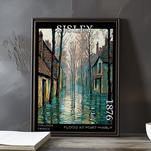 The Flood at Port-Marly 1876 – Alfred Sisley print / poster – french flood scene, impressionism, post impressionist landscape, river artwork