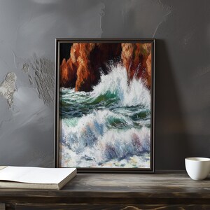 Impresión de galería de arte impresionista inspirada en Gustave Courbet: póster de paisaje costero, póster de olas del océano, decoración grande para el hogar, póster enmarcado