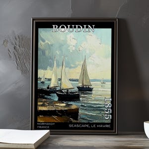 Paesaggio marino, Le Havre 1855 – Stampa/manifesto di Eugène Boudin – prima pittura costiera, cielo marittimo francese, paesaggio marino pre-impressionista