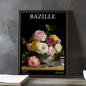 Rosas 1864 – Impressão/pôster de Frédéric Bazille – Natureza morta impressionista francesa, arte floral pós-impressionista, decoração floral do século XIX