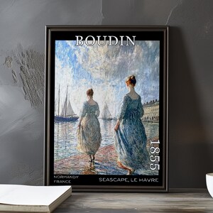 Paesaggio marino, Le Havre 1855 – Stampa/manifesto di Eugène Boudin – prima pittura costiera, cielo marittimo francese, paesaggio marino pre-impressionista