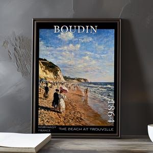 La playa de Trouville, 1864 – Eugène Boudin, impresión/póster, pintura costera francesa impresionista temprana, decoración al aire libre del siglo XX
