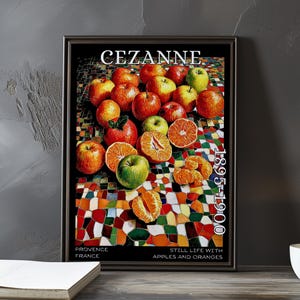 Natura morta con mele e arance 1895-1900 - Stampa/manifesto di Paul Cézanne - Arte post-impressionista francese, cucina provenzale vintage degli anni '90 del XIX secolo
