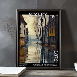 The Flood at Port-Marly 1876 – Alfred Sisley print / poster – french flood scene, impressionism, post impressionist landscape, river artwork