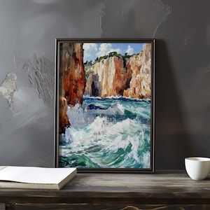 Impresión de galería de arte impresionista inspirada en Gustave Courbet: póster de paisaje costero, póster de olas del océano, decoración grande para el hogar, póster enmarcado