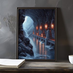 Una cueva o gruta con agua - Impresión de galería de arte impresionista inspirada en Gustave Courbet - Póster de paisaje costero - Impresión de Courbet Decoración del hogar
