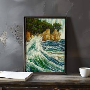 Impresión de galería de arte impresionista inspirada en Gustave Courbet: póster de paisaje costero, póster de olas del océano, decoración grande para el hogar, póster enmarcado