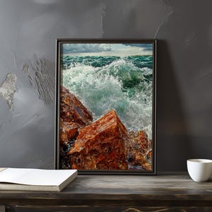 Impresión de galería de arte impresionista inspirada en Gustave Courbet: póster de paisaje costero, póster de olas del océano, decoración grande para el hogar, póster enmarcado