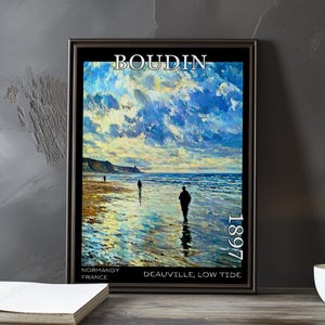 Deauville, marea baja, 1897 – Impresión/póster de Eugène Boudin – Paisaje costero francés, costa posimpresionista, escena de playa mareal al aire libre