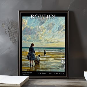Deauville, marea baja, 1897 – Impresión/póster de Eugène Boudin – Paisaje costero francés, costa posimpresionista, escena de playa mareal al aire libre