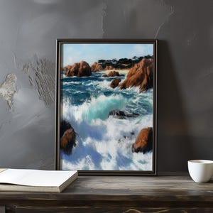 Impresión de galería de arte impresionista inspirada en Gustave Courbet: póster de paisaje costero, póster de olas del océano, decoración grande para el hogar, póster enmarcado