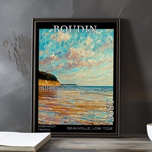 Deauville, marea baja, 1897 – Impresión/póster de Eugène Boudin – Paisaje costero francés, costa posimpresionista, escena de playa mareal al aire libre