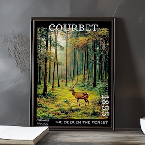 Hirsch im Wald 1855 – Gustave Courbet Druck / Poster – Realistische Waldszene, rustikale Jagd-Wandkunst, französische Tierlandschaft