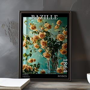 Roses 1864 - Impression / affiche de Frédéric Bazille - Nature morte impressionniste français, oeuvre florale post-impressionnisme, décor floral du XIXe siècle
