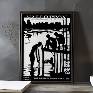 The Bath: Summer Evening 1893 – Félix Vallotton poster / print – Symbolist woodcut, Parisian art, minimalist black and white décor french
