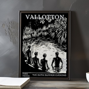 The Bath: Summer Evening 1893 – Félix Vallotton poster / print – Symbolist woodcut, Parisian art, minimalist black and white décor french