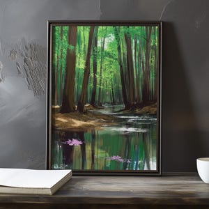 Un bosque denso con un arroyo - Impresión de galería de arte impresionista inspirada en Gustave Courbet - Póster de paisaje costero - Impresión artística de Courbet