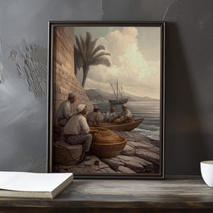 Vissers bereiden hun boten voor - door Eugene Boudin geïnspireerde impressionistische kunstposter - kustposter - zeekust impressionisme decorafdruk