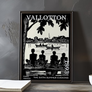 The Bath: Summer Evening 1893 – Félix Vallotton poster / print – Symbolist woodcut, Parisian art, minimalist black and white décor french