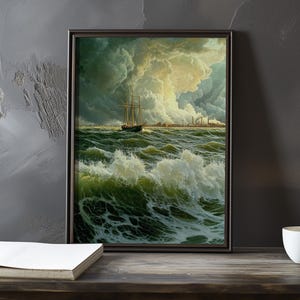 Een storm nadert de zee - Eugene Boudin geïnspireerde impressionistische kunstposter - kustposter - impressionisme decorprint - kustposter