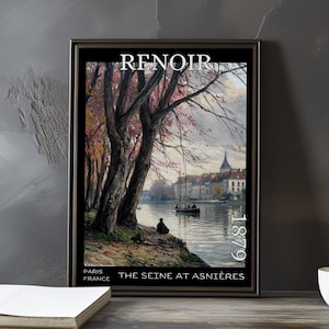 The Seine at Asnières 1879 – Pierre-Auguste Renoir print / poster – riverside landscape painting french impressionist boating wall art decor