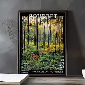 Hirsch im Wald 1855 – Gustave Courbet Druck / Poster – Realistische Waldszene, rustikale Jagd-Wandkunst, französische Tierlandschaft