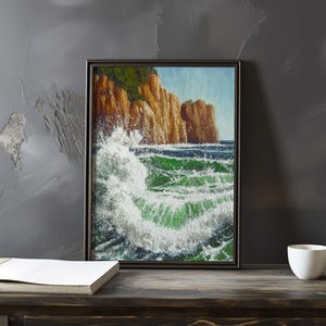 Impresión de galería de arte impresionista inspirada en Gustave Courbet: póster de paisaje costero, póster de olas del océano, decoración grande para el hogar, póster enmarcado