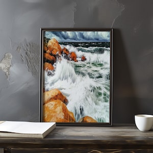 Impresión de galería de arte impresionista inspirada en Gustave Courbet: póster de paisaje costero, póster de olas del océano, decoración grande para el hogar, póster enmarcado