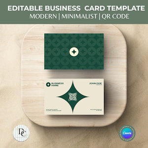 Bearbeitbare minimalistische Visitenkarte Vorlage | QR-Code Moderne Karte | Doppelseitige DIY Calling Card für Canva | Sofort Download