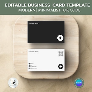 Bearbeitbare minimalistische Visitenkarte Vorlage | QR-Code Moderne Karte | Doppelseitige DIY Calling Card für Canva | Sofort Download