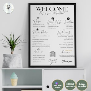 Szablon znaku powitalnego Airbnb, przewodnik powitalny Airbnb, znak Airbnb, wymeldowanie Airbnb, zasady domu, pobieranie cyfrowe, minimalistyczne zasady Airbnb