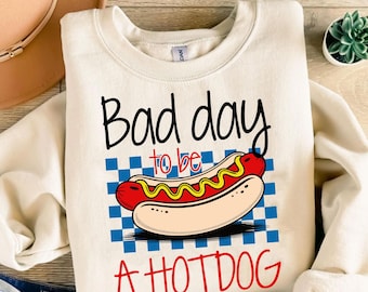 Zły dzień na bycie hot dogiem Svg Png, zabawny projekt koszulki z okazji 4 lipca, patriotyczna grafika grilla, nadruk retro z okazji Dnia Niepodległości USA