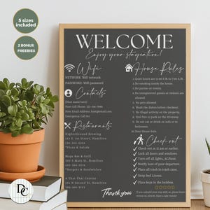 Szablon znaku powitalnego Airbnb, przewodnik powitalny Airbnb, znak Airbnb, wymeldowanie Airbnb, zasady domu, pobieranie cyfrowe, minimalistyczne zasady Airbnb