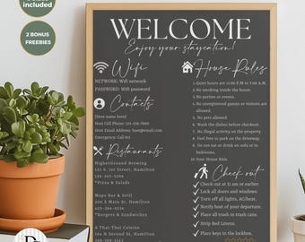 Editable Airbnb Welcome Sign Template, Vacation Rental House Rules, Canva Host Guide, QR Code WiFi Sign, Modern Minimalist Decor, Vrbo