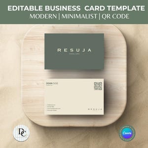 Bearbeitbare minimalistische Visitenkarte Vorlage | QR-Code Moderne Karte | Doppelseitige DIY Calling Card für Canva | Sofort Download
