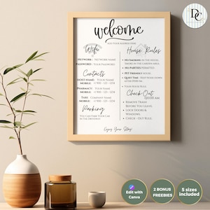 Szablon znaku powitalnego Airbnb, przewodnik powitalny Airbnb, znak Airbnb, wymeldowanie Airbnb, zasady domu, pobieranie cyfrowe, minimalistyczne zasady Airbnb