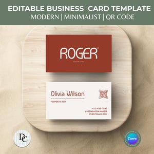 Bearbeitbare minimalistische Visitenkarte Vorlage | QR-Code Moderne Karte | Doppelseitige DIY Calling Card für Canva | Sofort Download