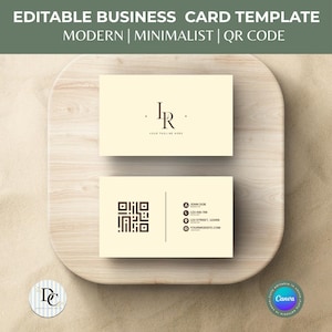 Bearbeitbare minimalistische Visitenkarte Vorlage | QR-Code Moderne Karte | Doppelseitige DIY Calling Card für Canva | Sofort Download