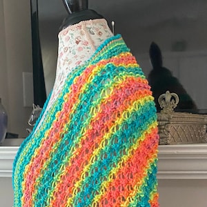 Knit Bright Colorful Rainbow Shawl | Triangle GORGEOUS RAINBOW SHAWL All Seasons | Year Round WearWrap Scarf Boho Summer Wrap All Seasons