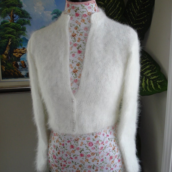 Custom Order for Fleur/ fleurpetitepomme/ HANDMADE Kate Middleton Snow White Angora Bolero hand knitted with handspun / fit size Medium